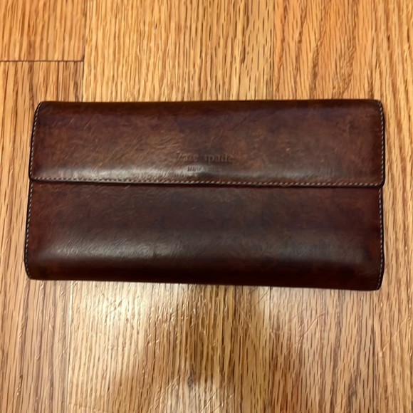 Kate Spade Vintage Brown Leather Trifold Continental Wallet With Pink Interior - Picture 1 of 14